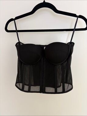 SUPERDOWN Black Mesh Bustier Corset Top - Women S